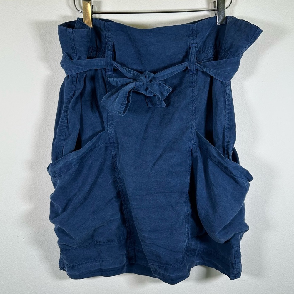 NWT Anthropologie Amadi Nantes Blue Tencel Belted Mini Skirt Sz Medium paper bag